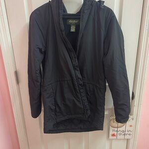 Eddie Bauer Black fleece lined rain jacket (size small)